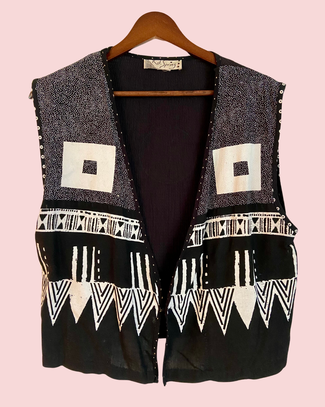 K.D. Spring Patterned Rayon Open Vest with Hook Closures
