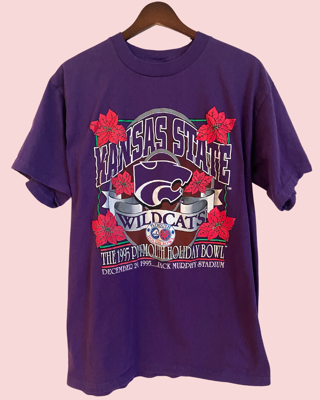 1995 Kansas State Wildcats Plymouth Holiday Bowl Purple Graphic T-Shirt