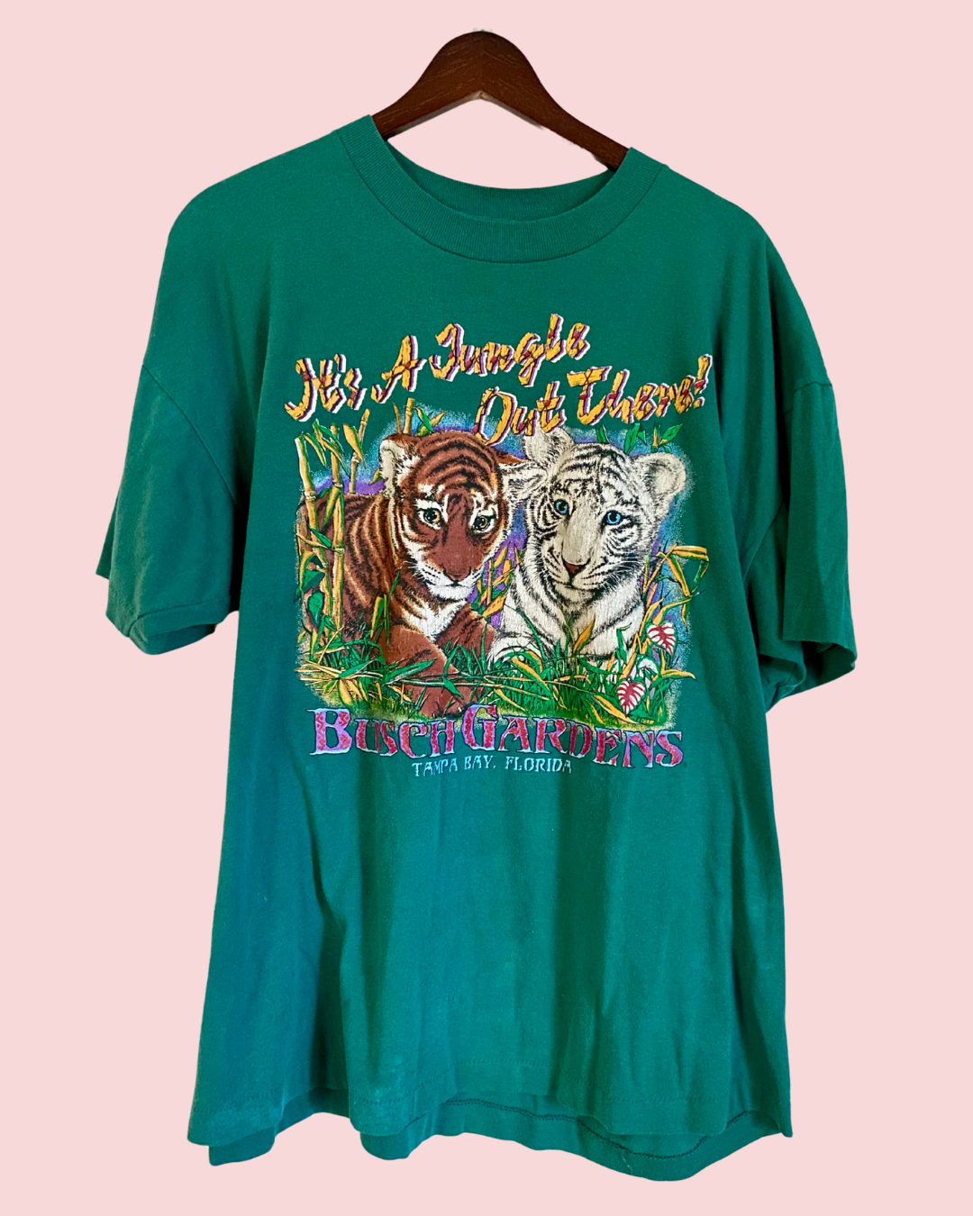 Vintage 1990's Busch Gardens Green "It's a Jungle Out There" Single-stitch T-shirt