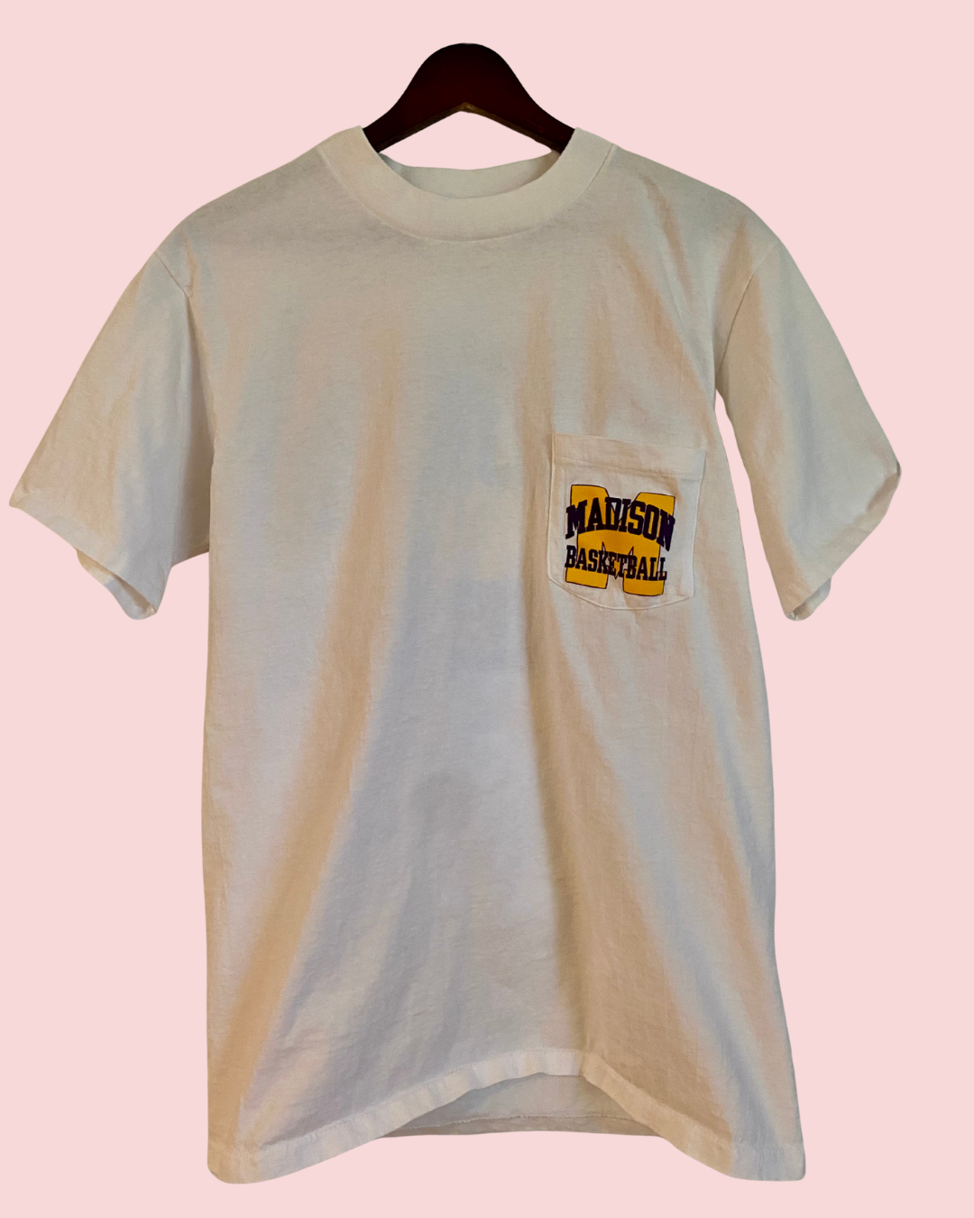 Vintage 90's Madison Basketball White Single-Stitch Pocket T-Shirt