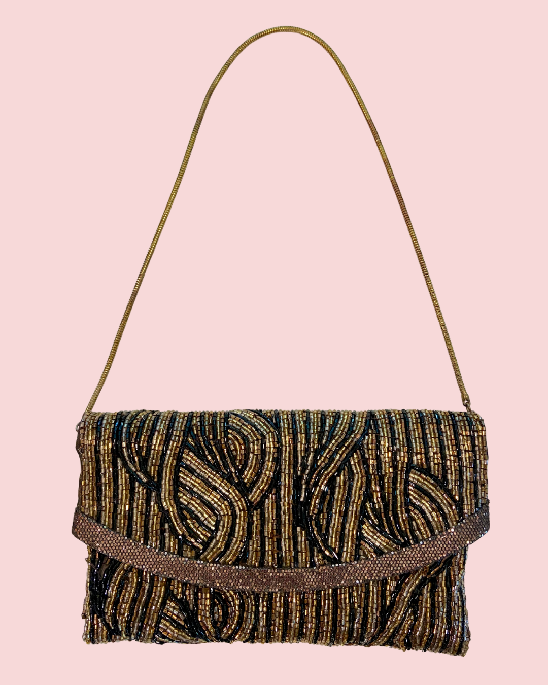 Jessica McClintock Beaded Clutch with Satin Lining and Chain
