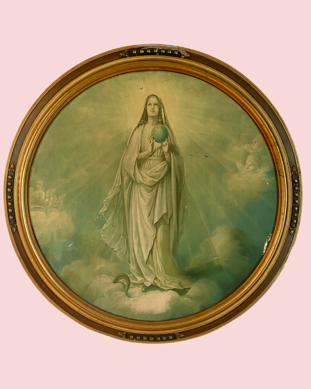 Vintage Large Framed Painting of Holy Virgin Mother Mary