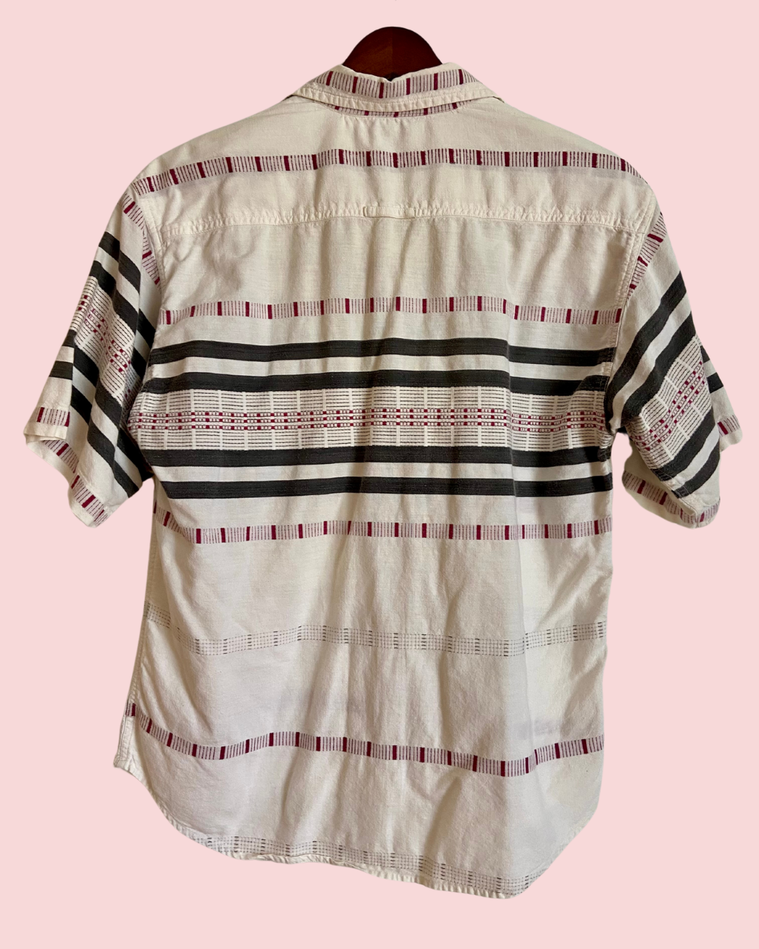 Vintage 1980's Krazy Kat Cotton Weaved Striped Short Sleeved Button Down