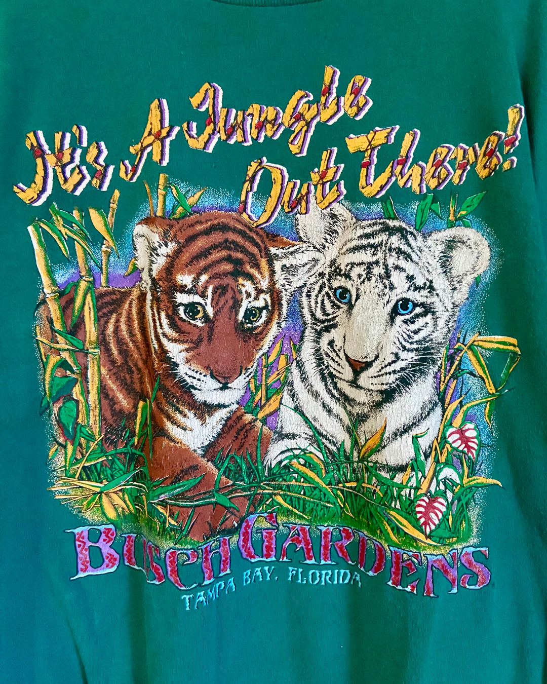 Vintage 1990's Busch Gardens Green "It's a Jungle Out There" Single-stitch T-shirt