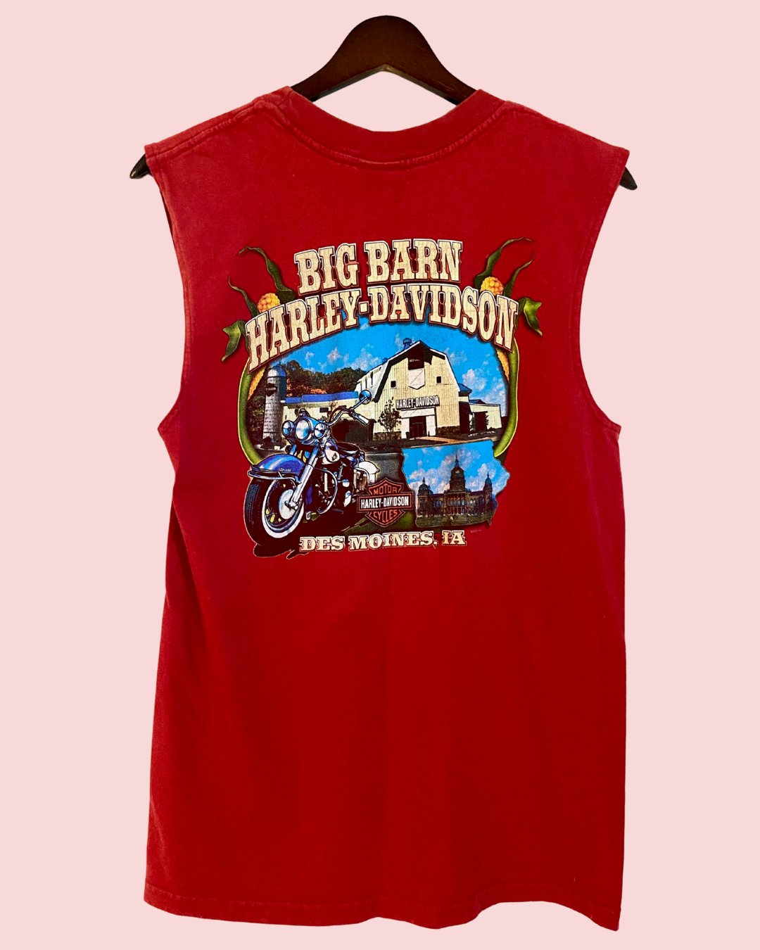 Red Big Barn Harley Davidson of Des Moines Indiana Tank Top Pocket T-Shirt