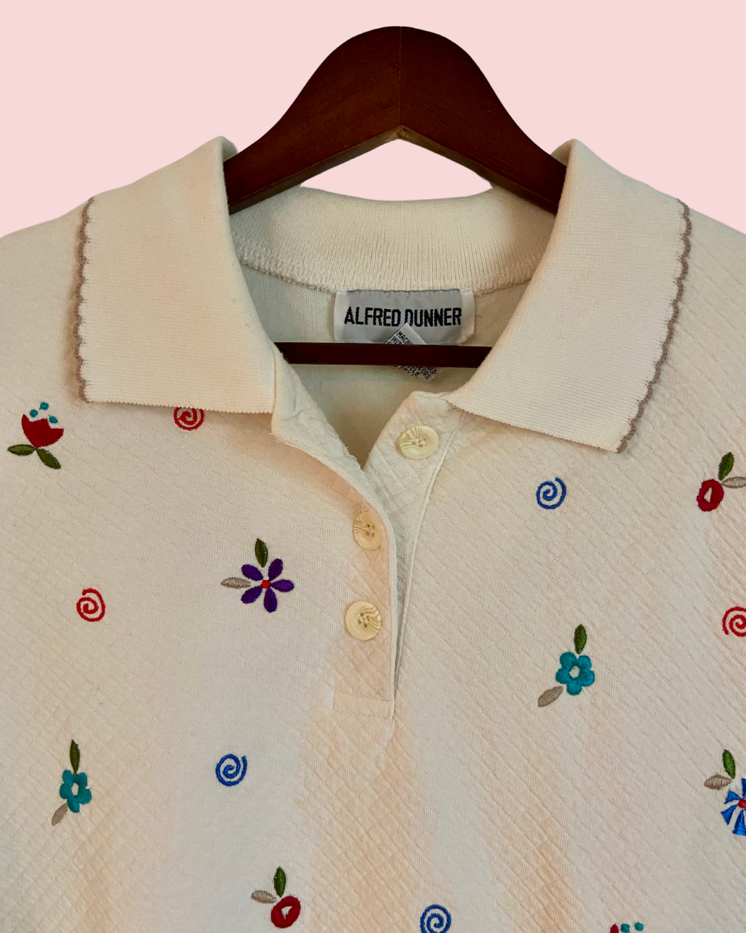Alfred Dunner Floral Embroidered Polo Women's Top