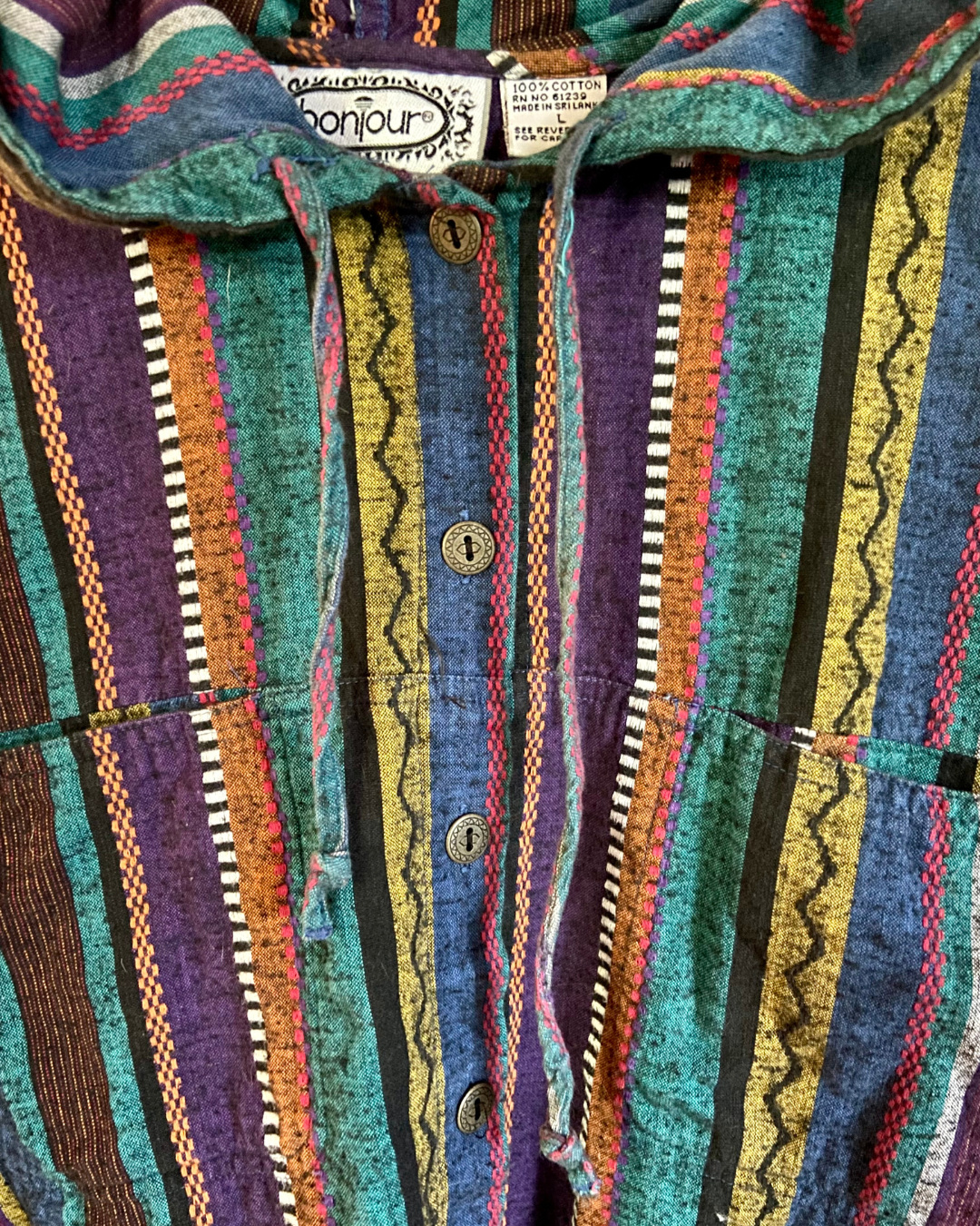 Vintage 90's Striped Boho Long Sleeved Button Down Hoodie