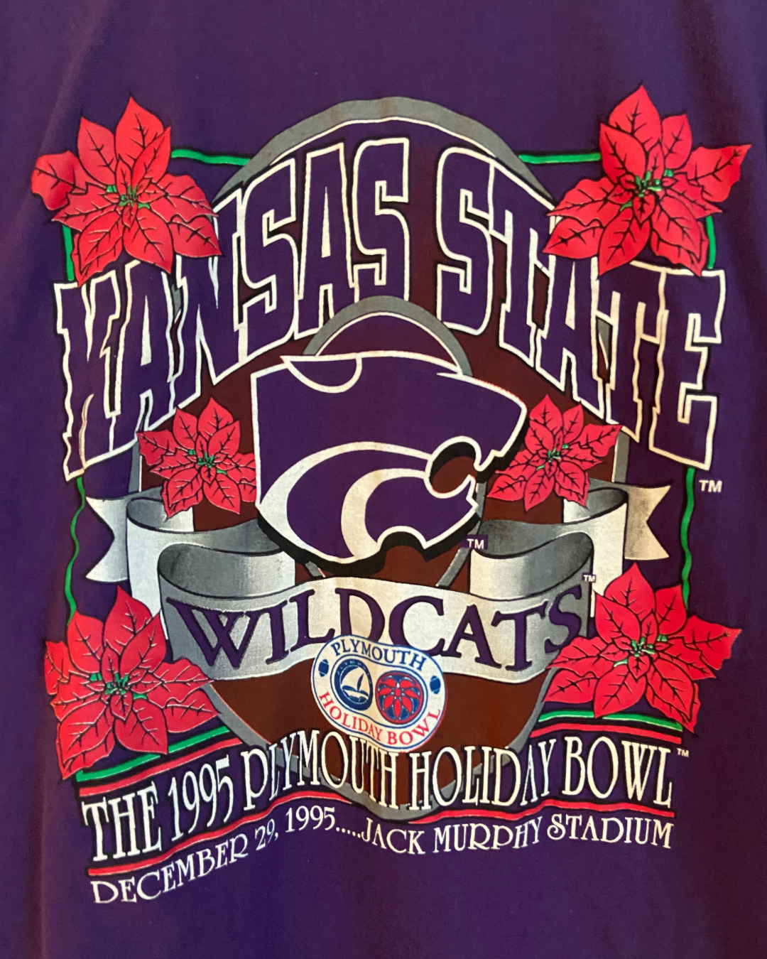1995 Kansas State Wildcats Plymouth Holiday Bowl Purple Graphic T-Shirt