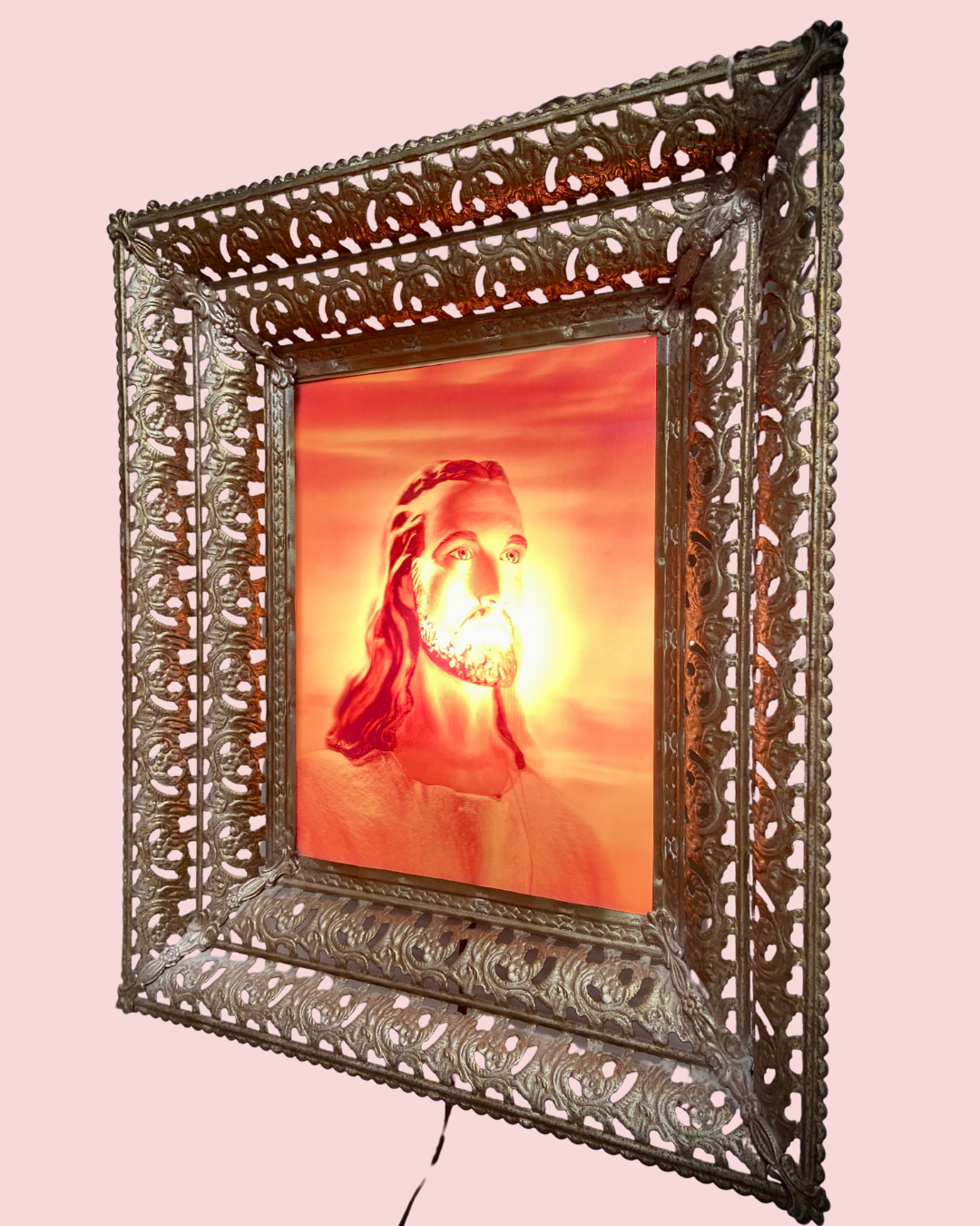 Metal Framed Illuminated Holographic Jesus Shrine