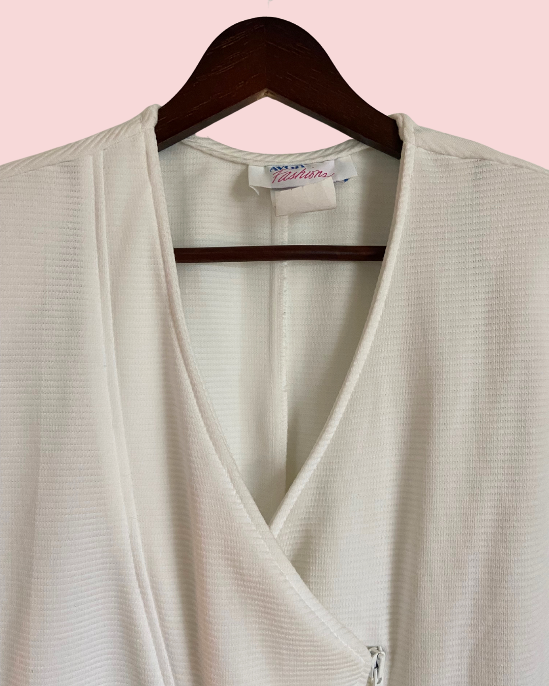 1980's Avon Fashions Ribbed Zipper Body Con White Dress with Shoulder Pads