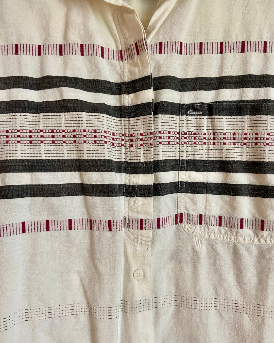 Vintage 1980's Krazy Kat Cotton Weaved Striped Short Sleeved Button Down