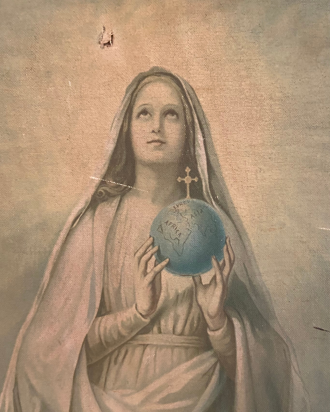 Vintage Large Framed Painting of Holy Virgin Mother Mary