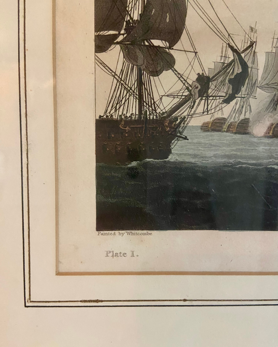 Antique Hand Colored Framed T. Whitcomb Battle of Trafalgar Engraving