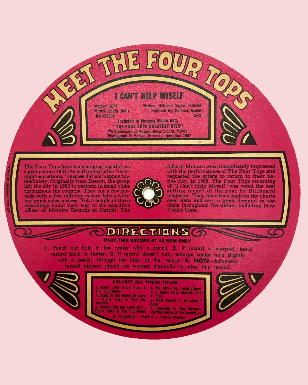 The Four Tops - I Can't Help Myself - Topps Chewing Gum Flexi Disc