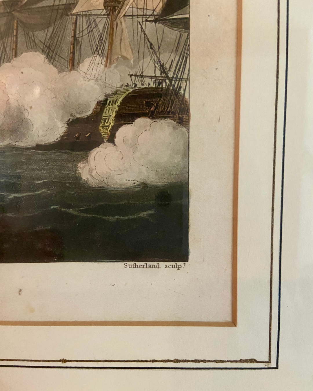 Antique Hand Colored Framed T. Whitcomb Battle of Trafalgar Engraving