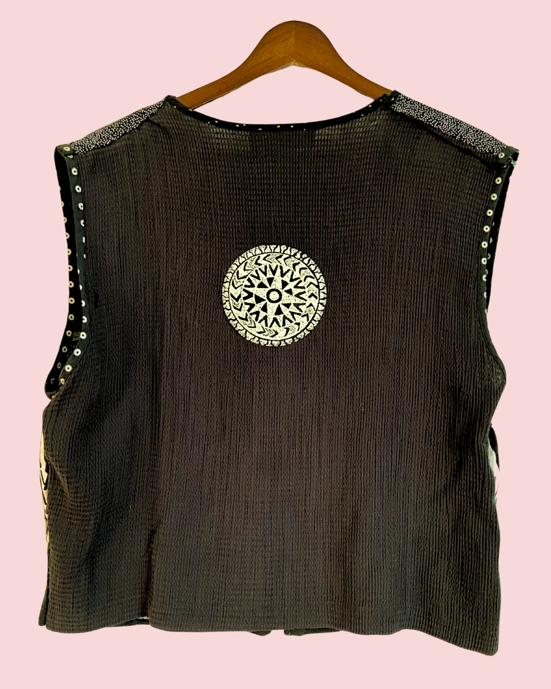 K.D. Spring Patterned Rayon Open Vest with Hook Closures