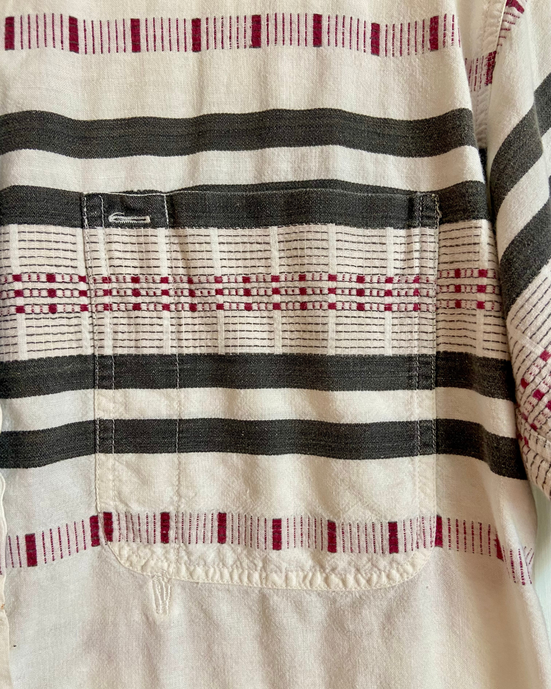 Vintage 1980's Krazy Kat Cotton Weaved Striped Short Sleeved Button Down