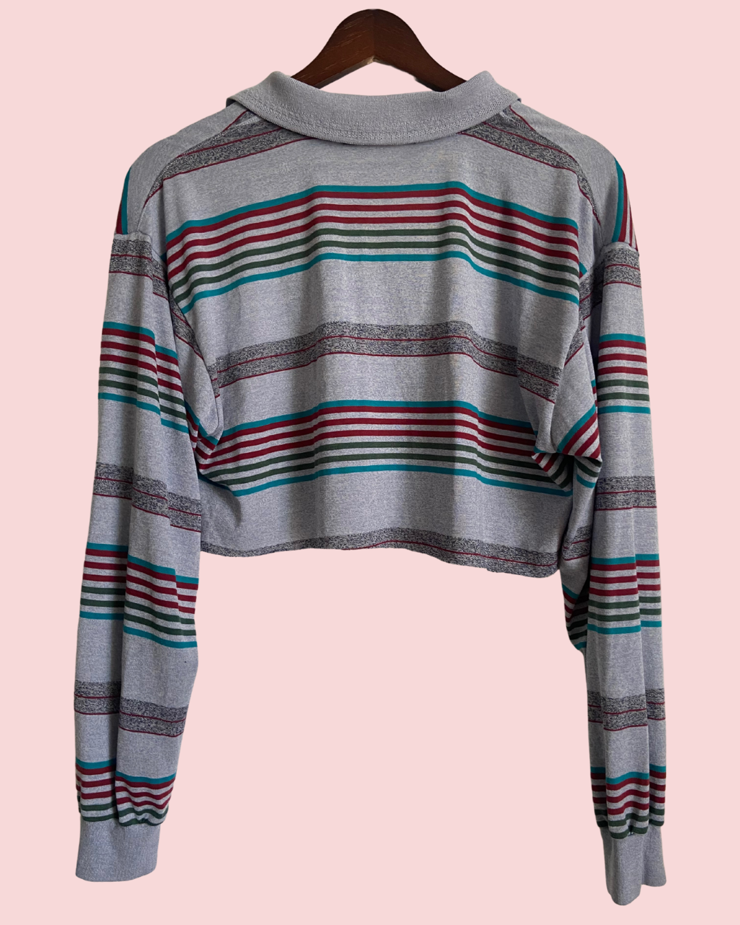 Tintori Women's Long-sleeved Collard Striped Cropped Top