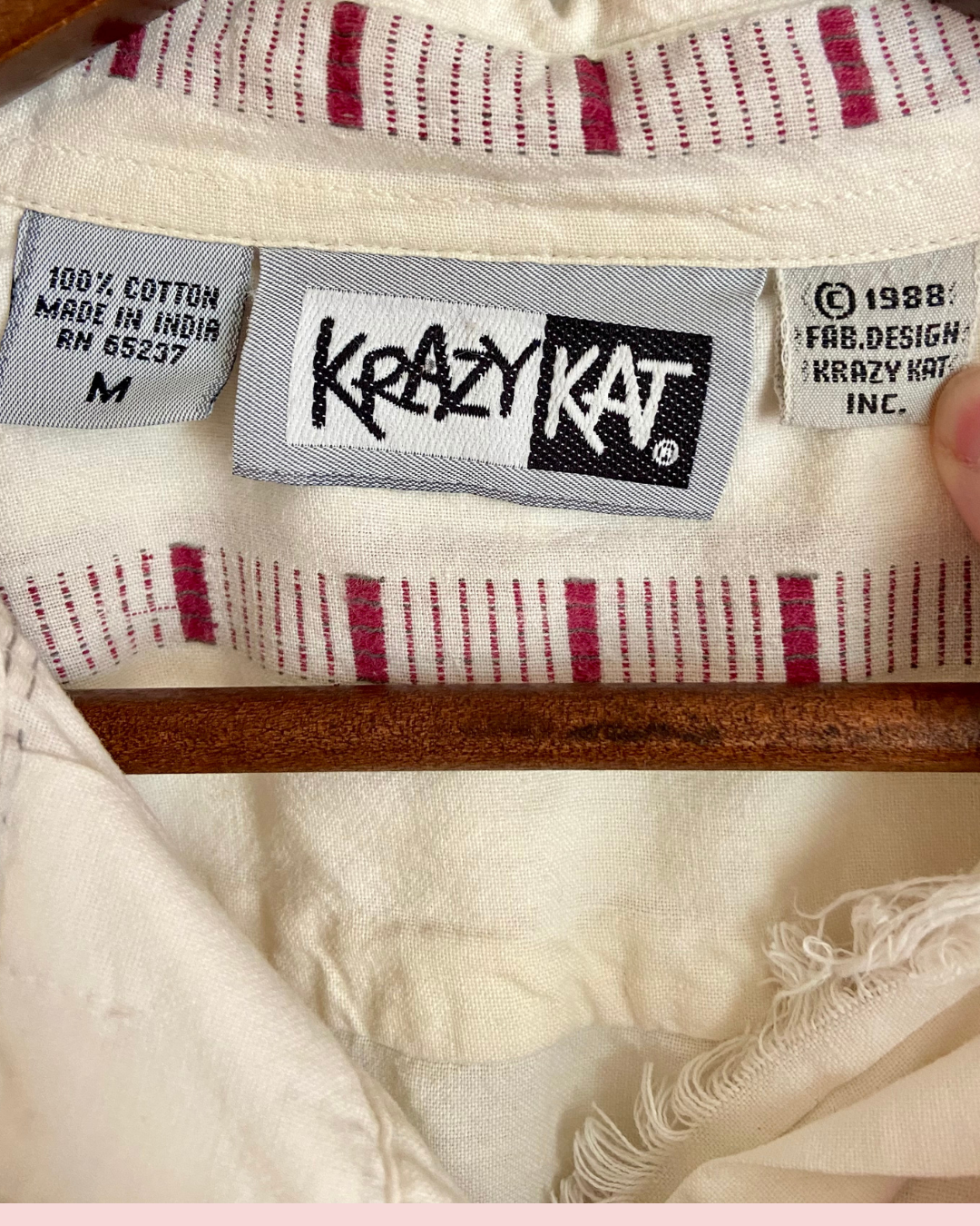 Vintage 1980's Krazy Kat Cotton Weaved Striped Short Sleeved Button Down