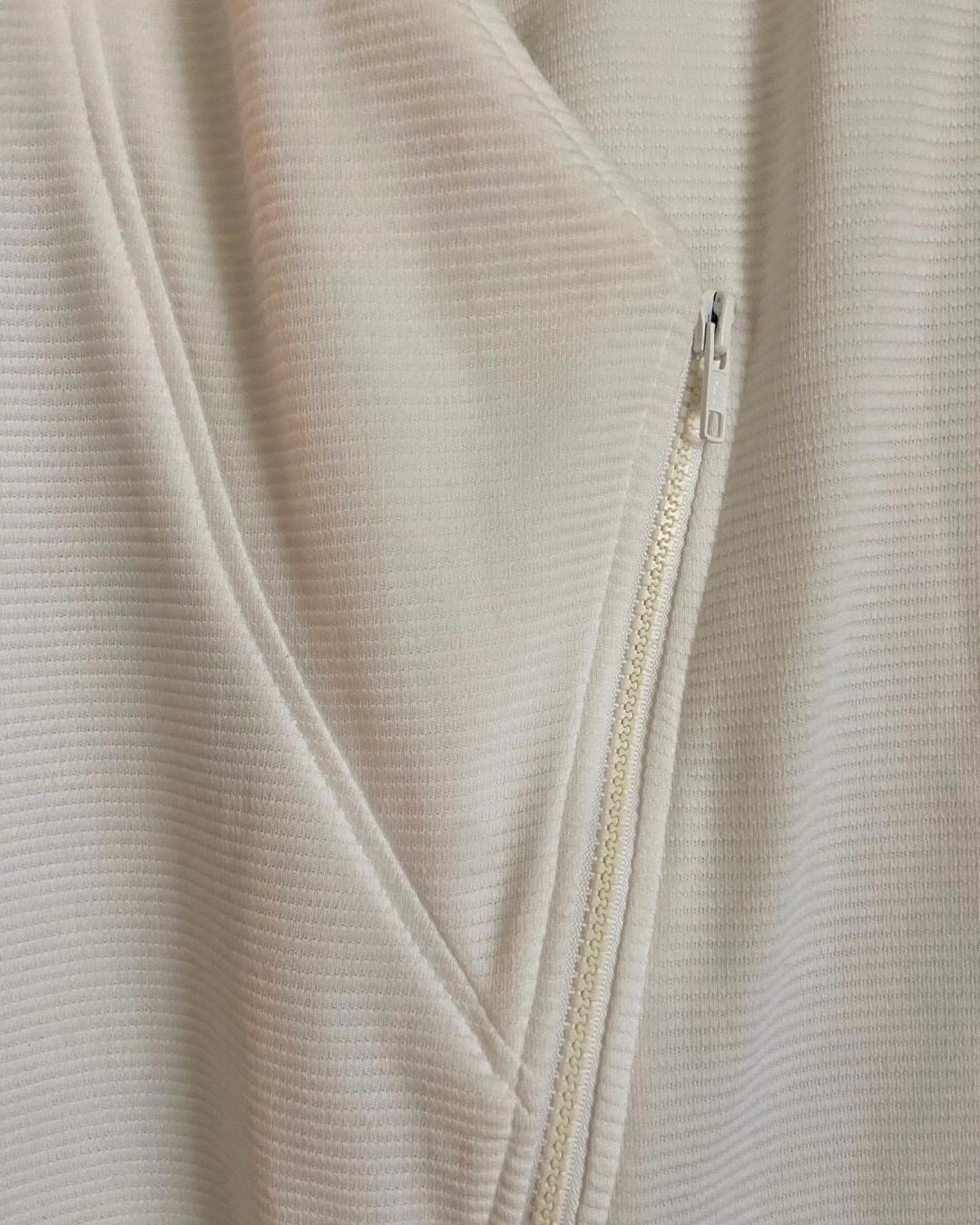 1980's Avon Fashions Ribbed Zipper Body Con White Dress with Shoulder Pads