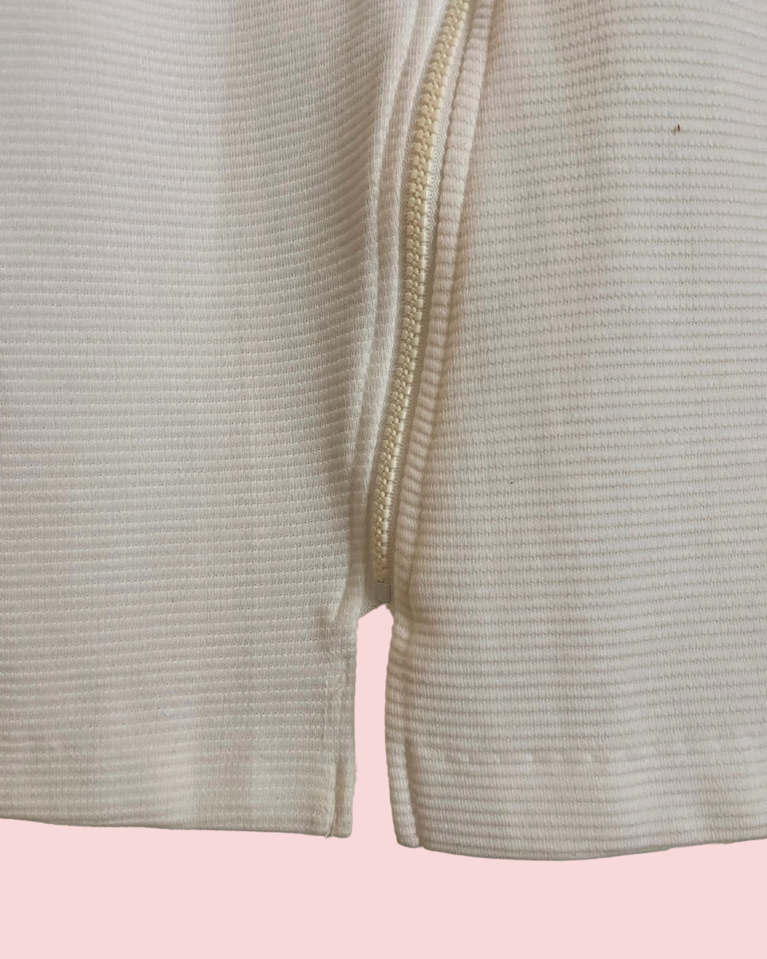 1980's Avon Fashions Ribbed Zipper Body Con White Dress with Shoulder Pads