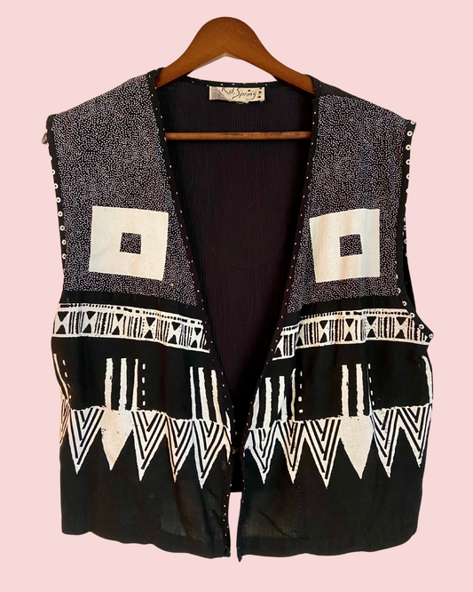 K.D. Spring Patterned Rayon Open Vest with Hook Closures