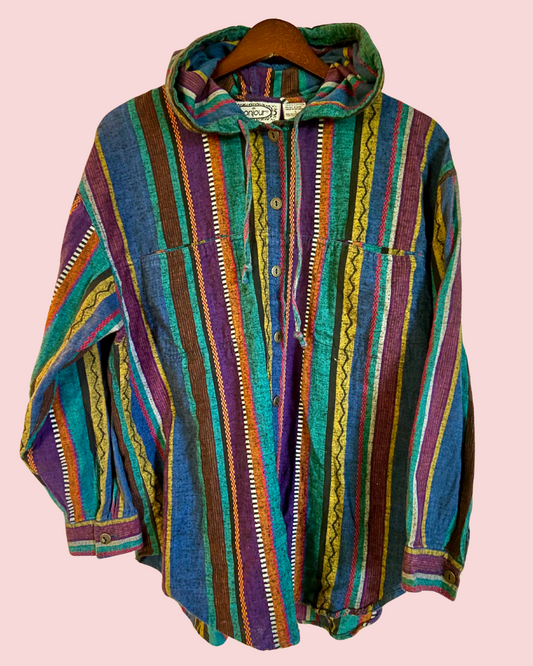 Vintage 90's Striped Boho Long Sleeved Button Down Hoodie