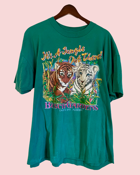 Vintage 1990's Busch Gardens Green "It's a Jungle Out There" Single-stitch T-shirt