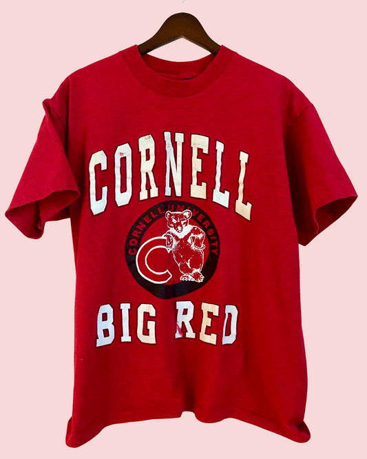 Vintage 90's Cornell University Big Red Single-Stitch Striped Red Graphic T-Shirt