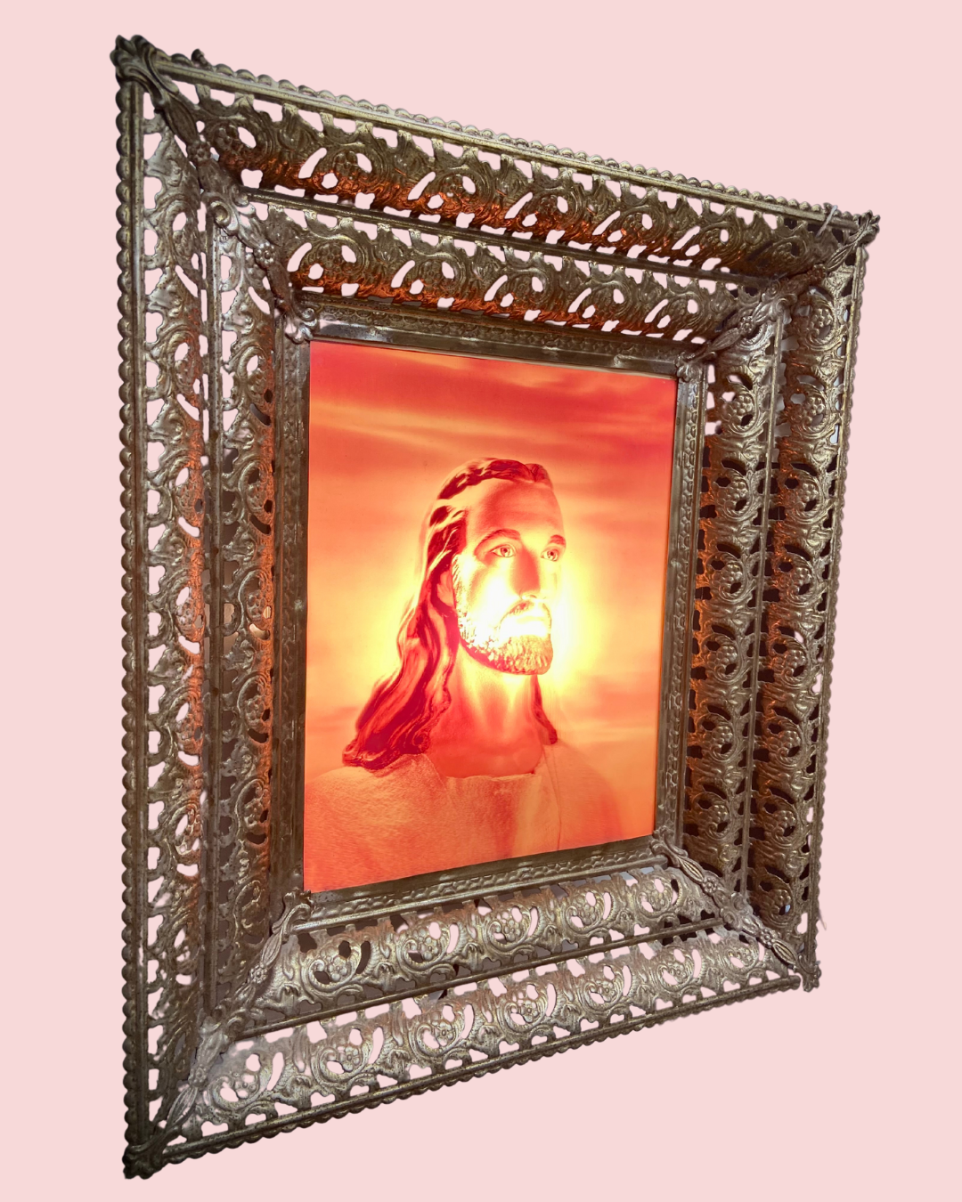 Metal Framed Illuminated Holographic Jesus Shrine